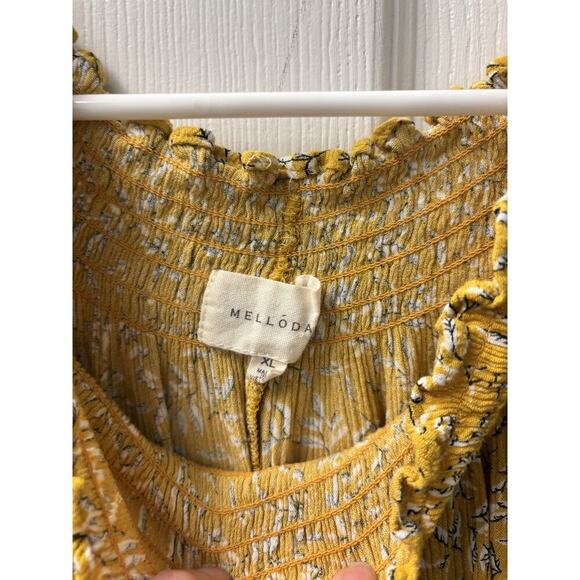 Melloday Yellow Gold Off Shoulder Floral Blouse Size XL - Picture 3 of 5